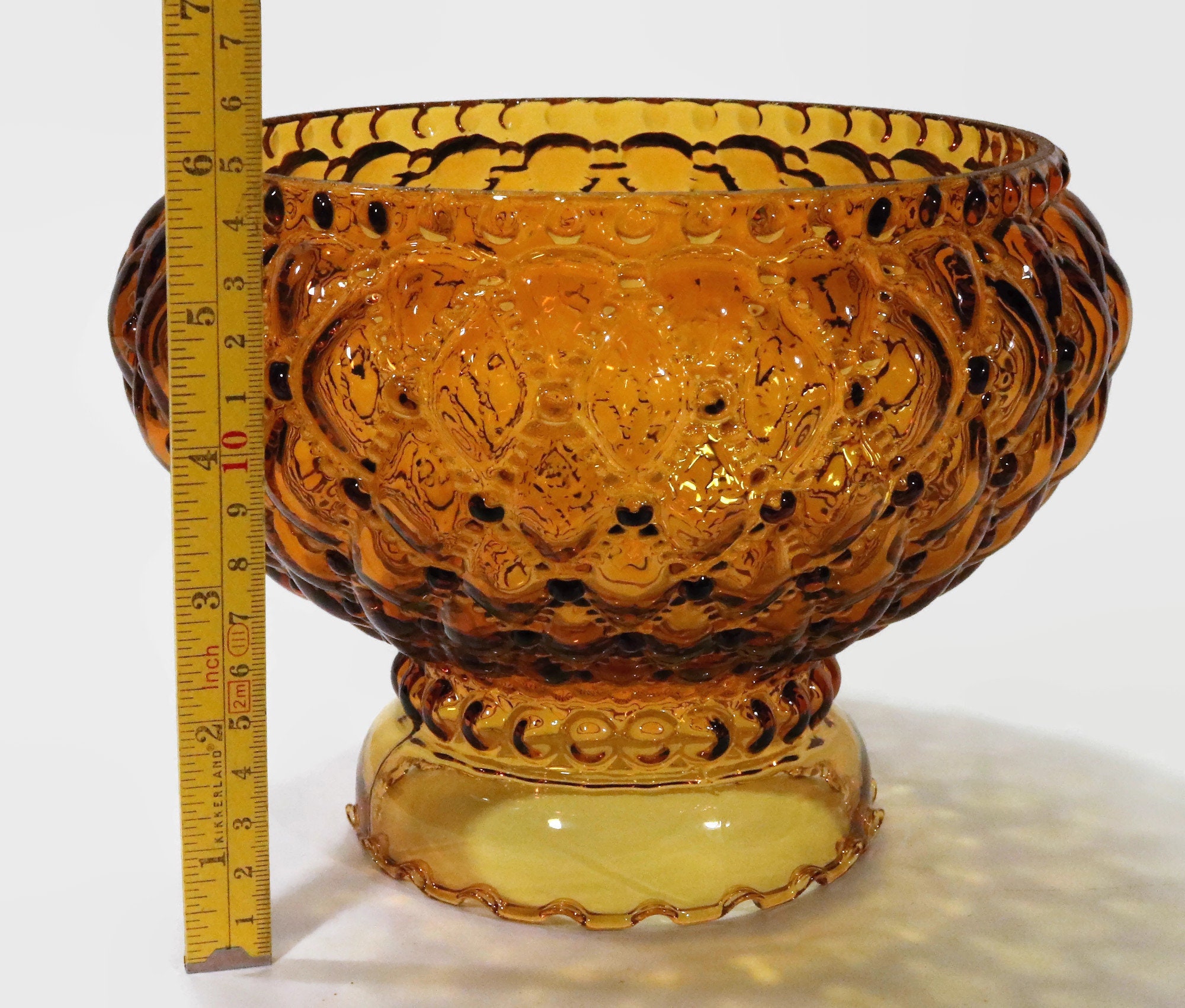 Vintage Quilted Diamond and Bead Amber Glass Lamp Shade Replacement