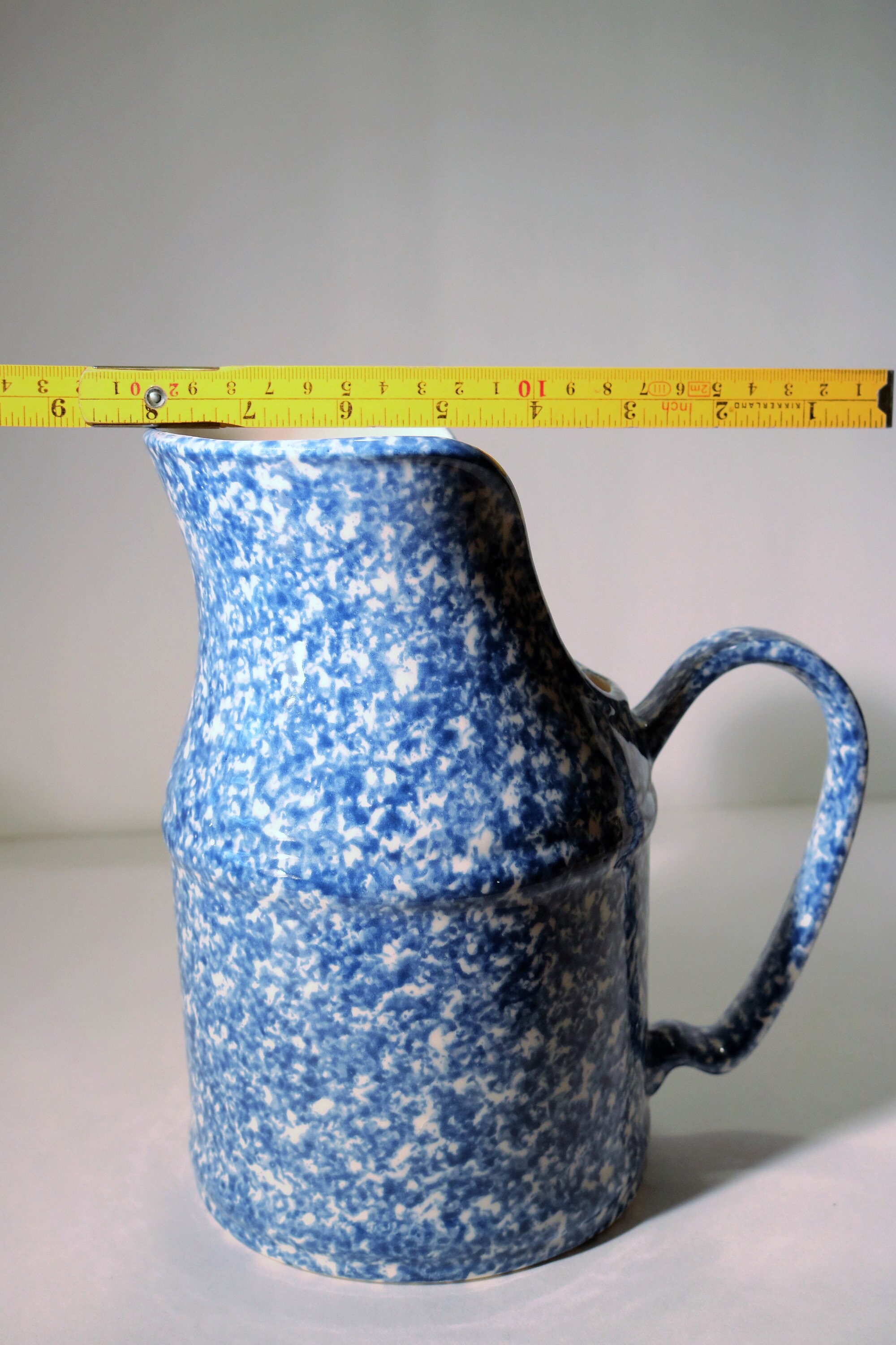 Vintage Blue Spongeware Speckled Pitcher