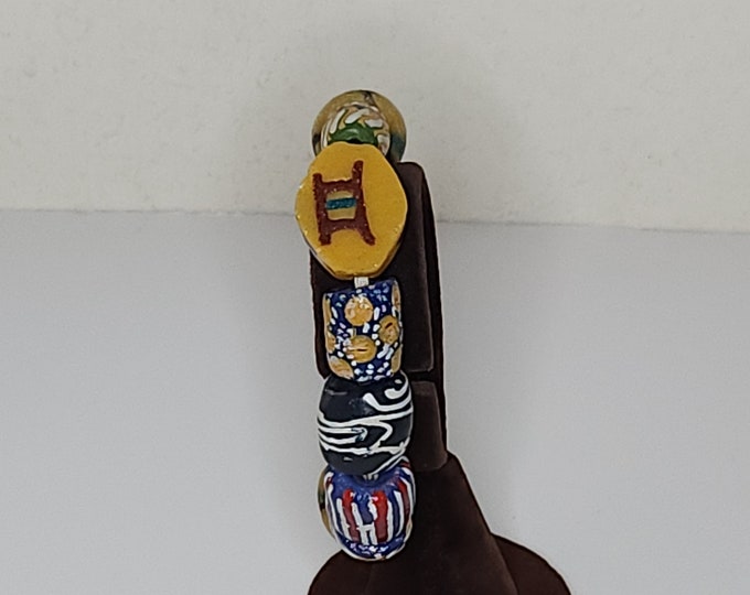 Vintage Multicolor Handmade African Beaded Stretch Bracelet C-8-91