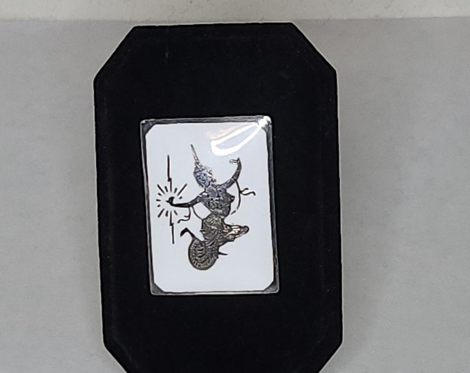 Vintage Siam Signed Sterling Lightning Goddess on White Enamel Brooch Pin B-8-58