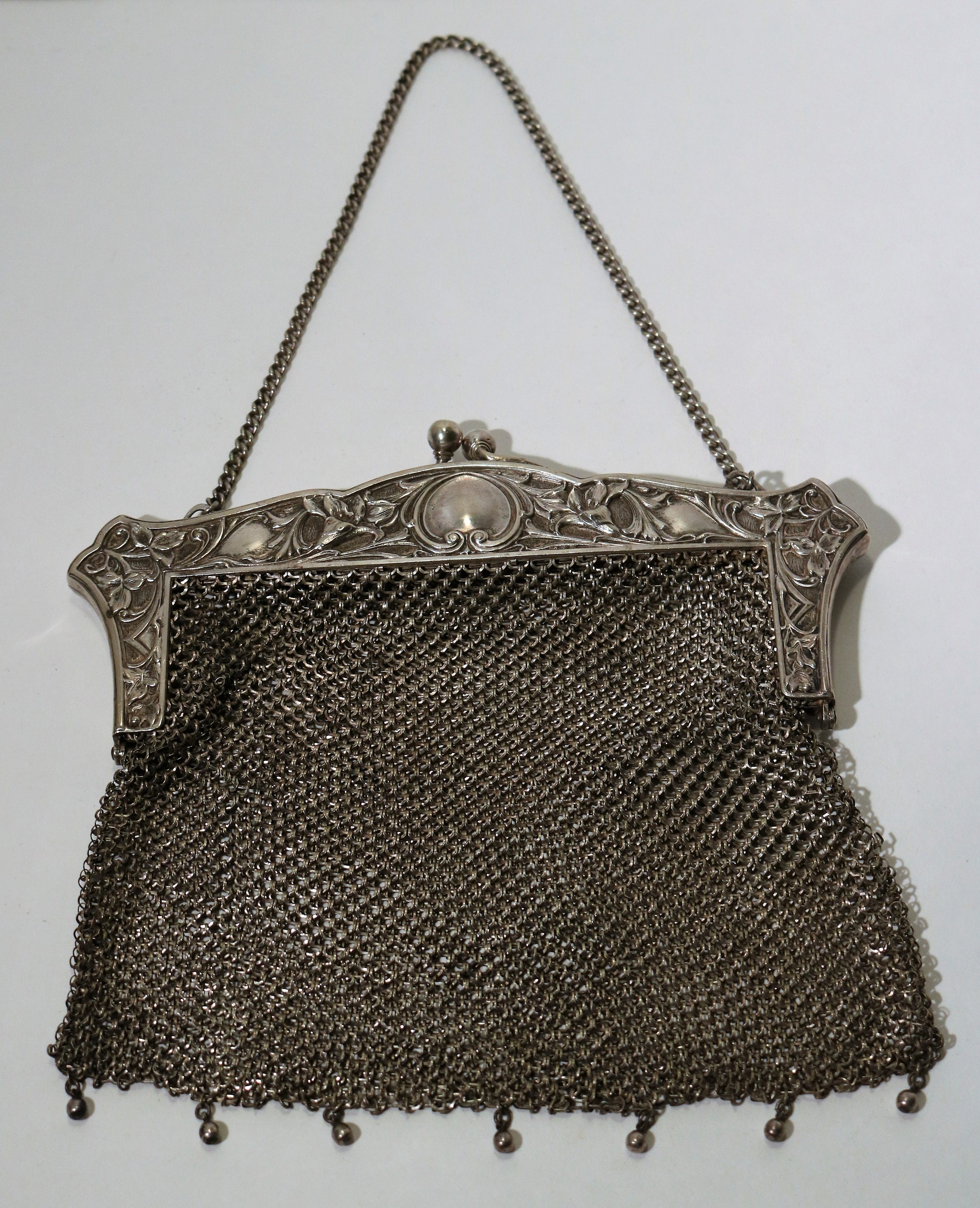1901-1910 Edwardian JWR Co. German Silver Chainmail Mesh Bag/Purse
