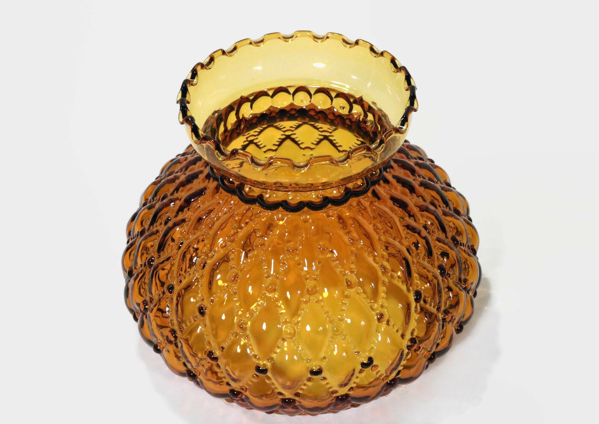 Vintage Quilted Diamond and Bead Amber Glass Lamp Shade Replacement