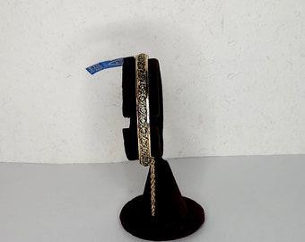 Vintage NOS Whiting and Davis Gold Tone Floral Hinged Bangle Bracelet D-3-73