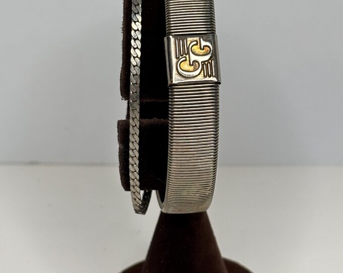 Vintage GG Collection Expandable Bracelet Sliver Tone and Curb Link Bracelets Size 7 D-8-53