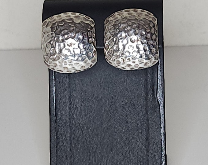 Vintage Mexico 925 Marked Hammered Sterling Brutalist Clip-On Earrings B-5-73