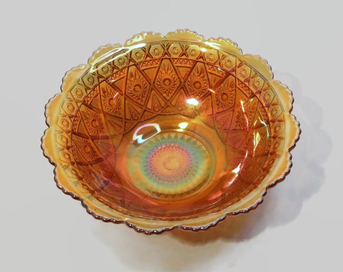 Imperial Diamond Lace Marigold Carnival Glass 8 1/2"  Master Berry Bowl