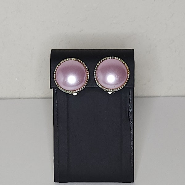 Vintage Coro Signed Silver Tone and Lilac Purple Pearlescent Round Clip-On Earrings C-1-57
