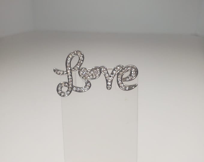 Silver-Tone Rhinestone Love Brooch/Pin D-6-24