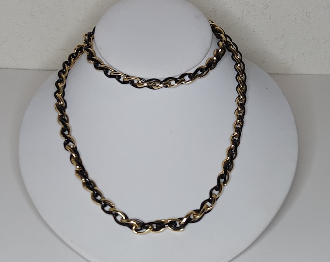Vintage Gold Tone and Black Enamel Chain Necklace 29 Inch A-5-16-RRH