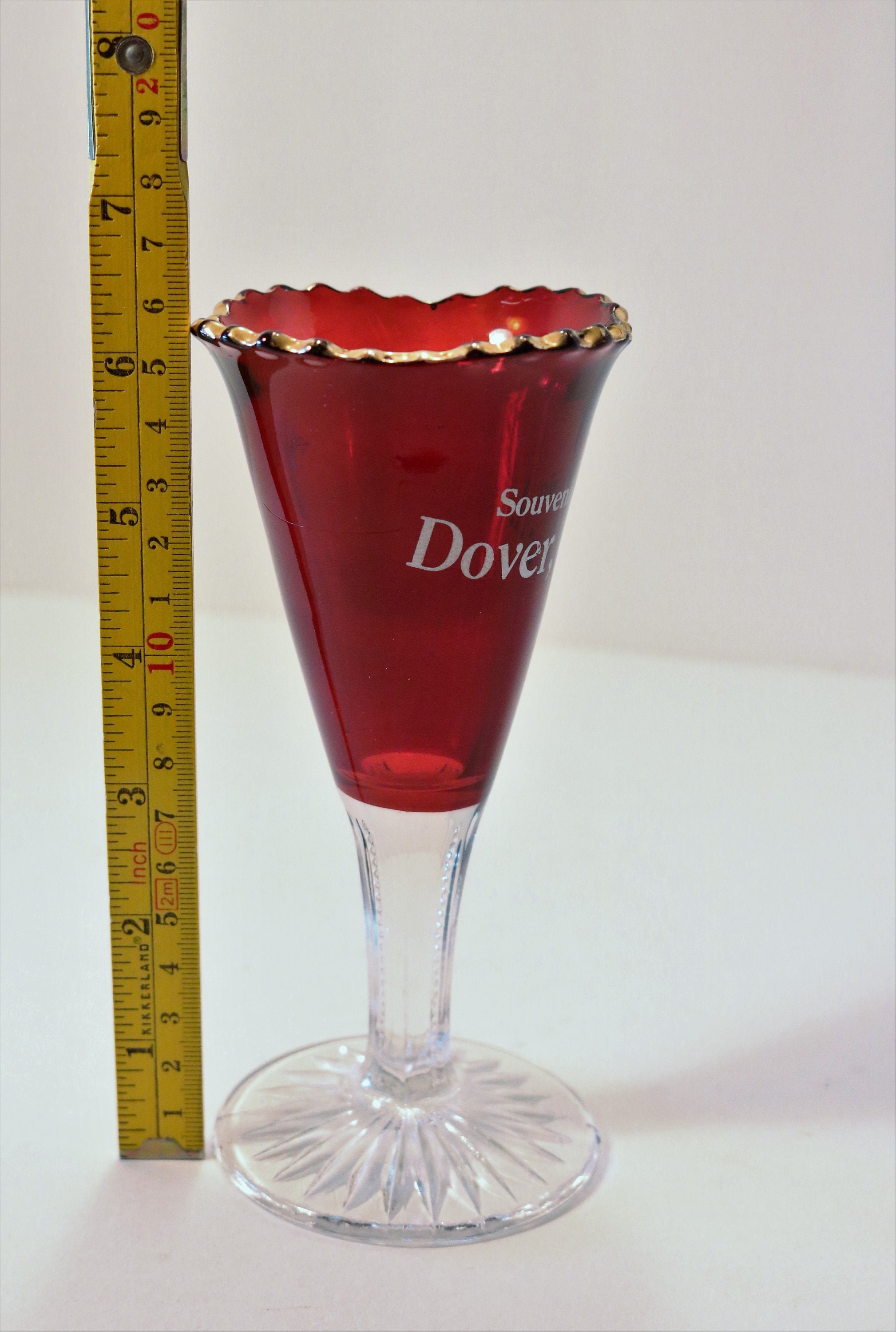 Vintage Ruby Flashed Dover, Del Souvenir Wine Glass