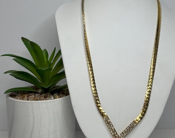 ヴィンテージ ゴールドトーン カーブリンク ラインストーン Vカラー