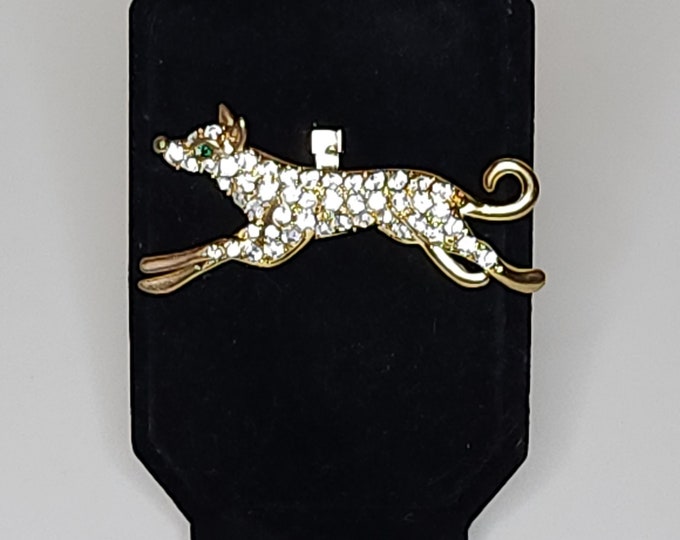 Vintage Gold Tone Rhinestone Greyhound Brooch Pin A-5-53