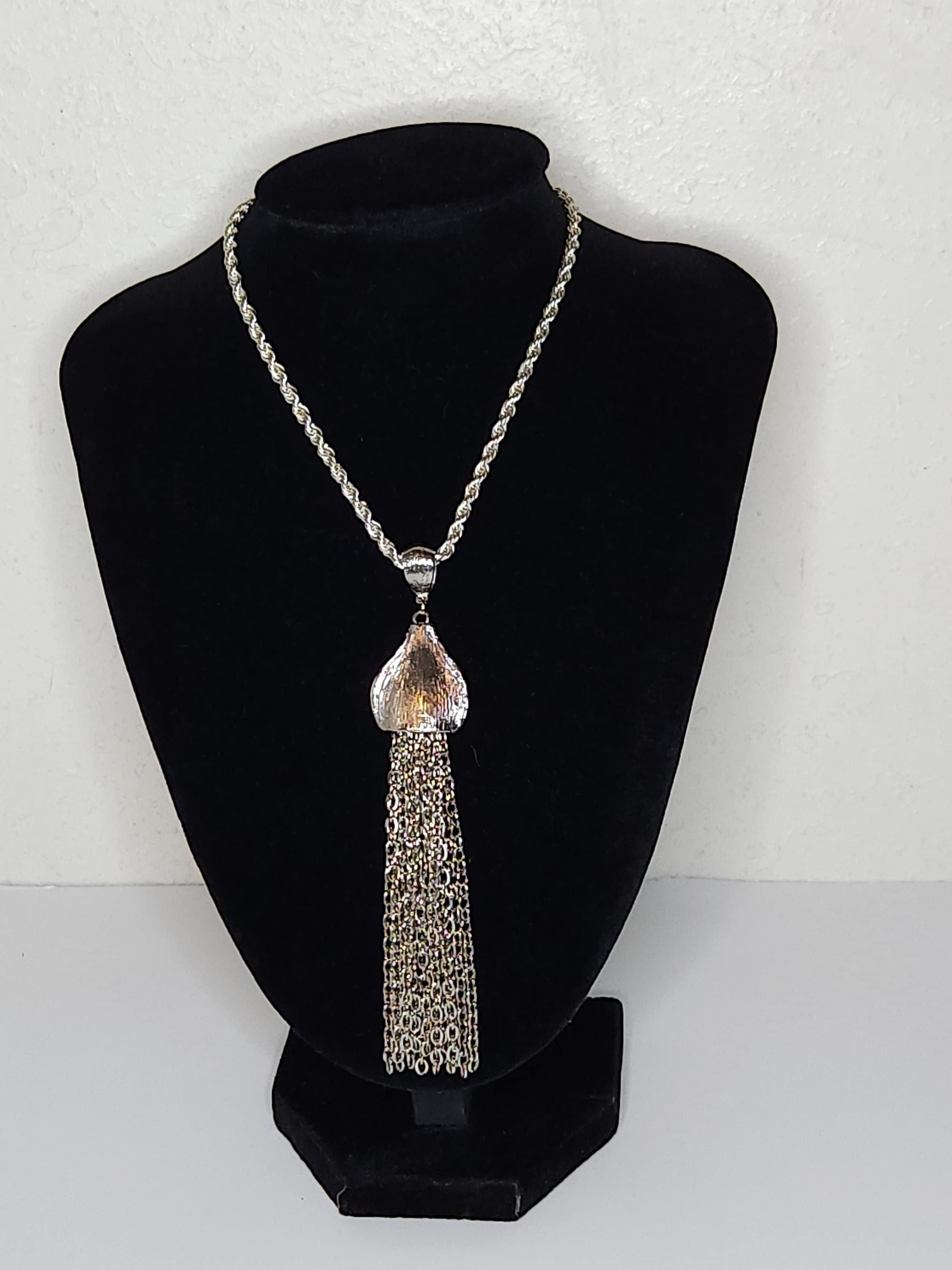 Vintage Silver Tone Chain Tassel Pendant Necklace B-7-9 - Etsy Canada