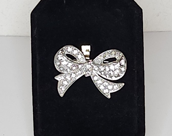 Vintage Silver Tone Bow Brooch Pin with Clear Rhinestones - Missing Three Rhinestones B-4-34