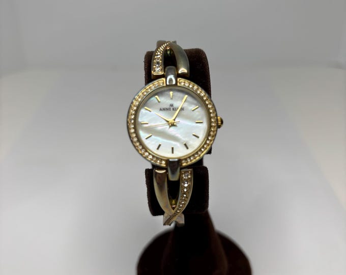 Vintage Anne Klein Gold-Tone Rhinestone and Mother of Pearl Face D-7-15