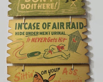 1950's Komic Kard Post Cards Plak 10 pc Wall Hanging - Man Cave - Not PC!