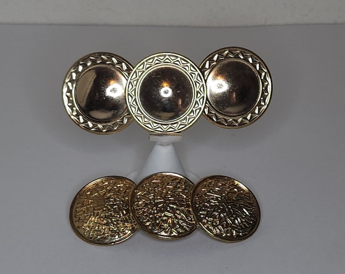 Vintage Set of Two Gold Tone Three Circle Hair Barrette / Clips D-2-71