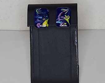 Vintage Blue Marbled Resin Screw Back Earrings C-6-14