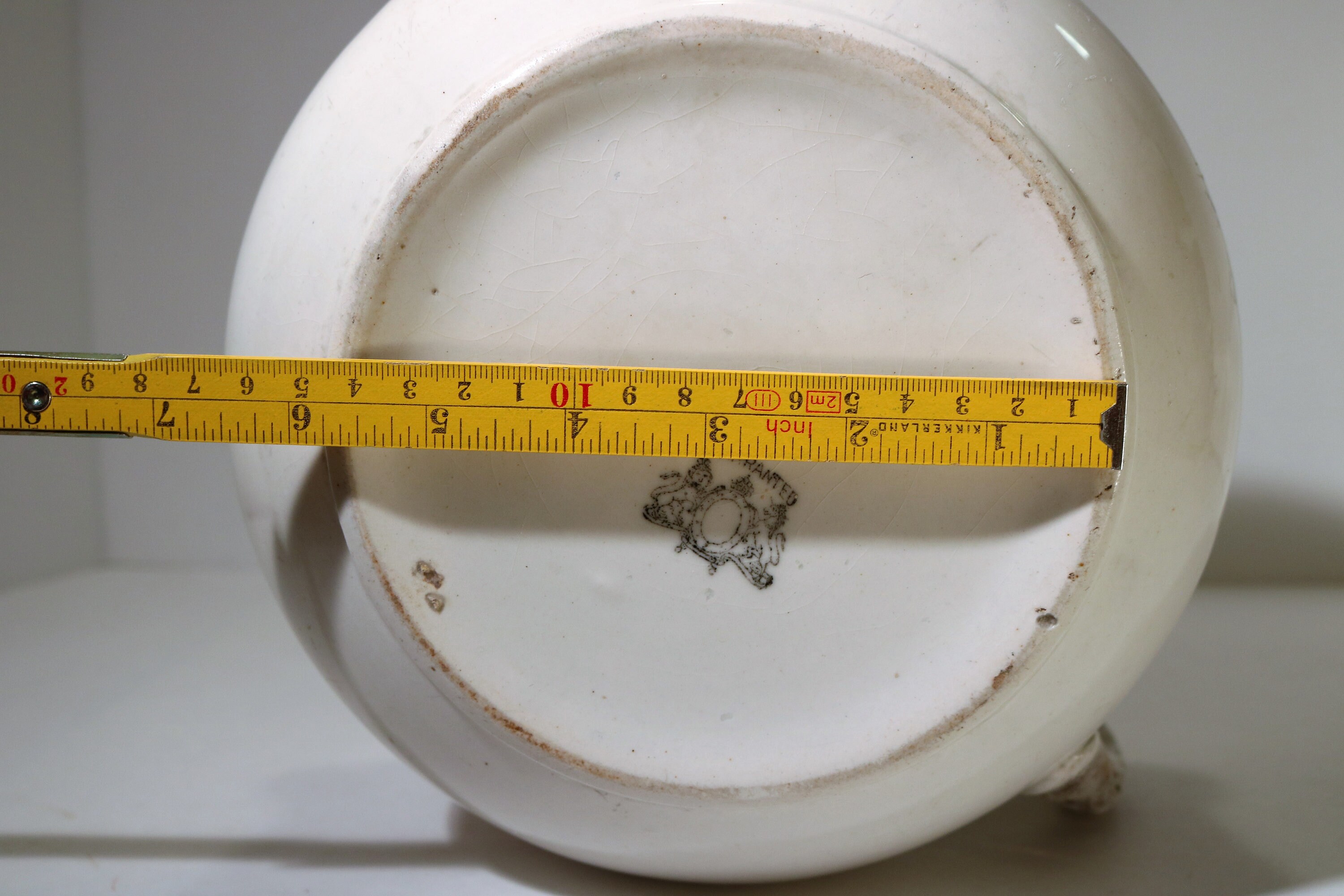 Mid 1800's Warranted Ironstone Chamber Pot with English Rose and Gold