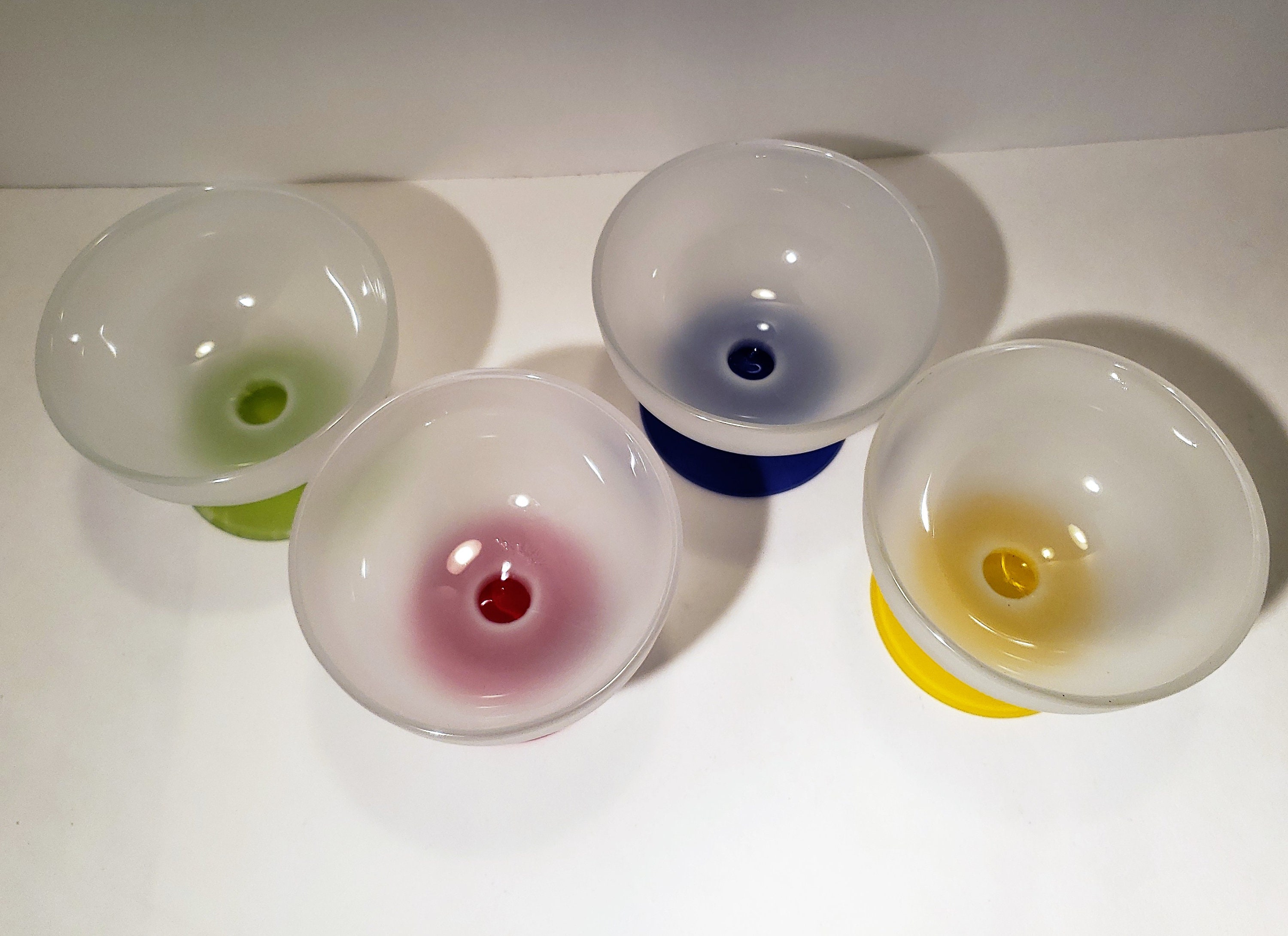 Set of 4 Retro Frosted Primary Colored Stems/Bases Dessert/Sherbet