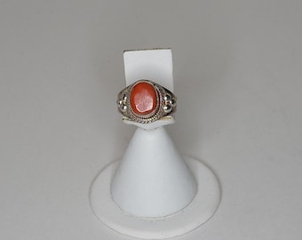 Vintage Sterling 925 Marked Coral Southwestern Adjustable Ring B-5-50