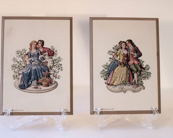 1971 Don Art Victorian Courting Couples Litho Prints on Board Wall Decor