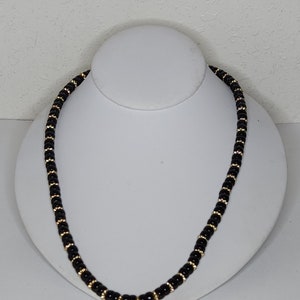 Vintage Avon Signed Black Plastic and Gold Tone Floral Spacer Bead Necklace C-3-33