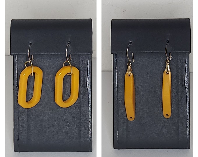 Vintage Bakelite (Tested) Repurposed Yellow Geometric Shape Two Pairs of Dangle Earrings C-7-64