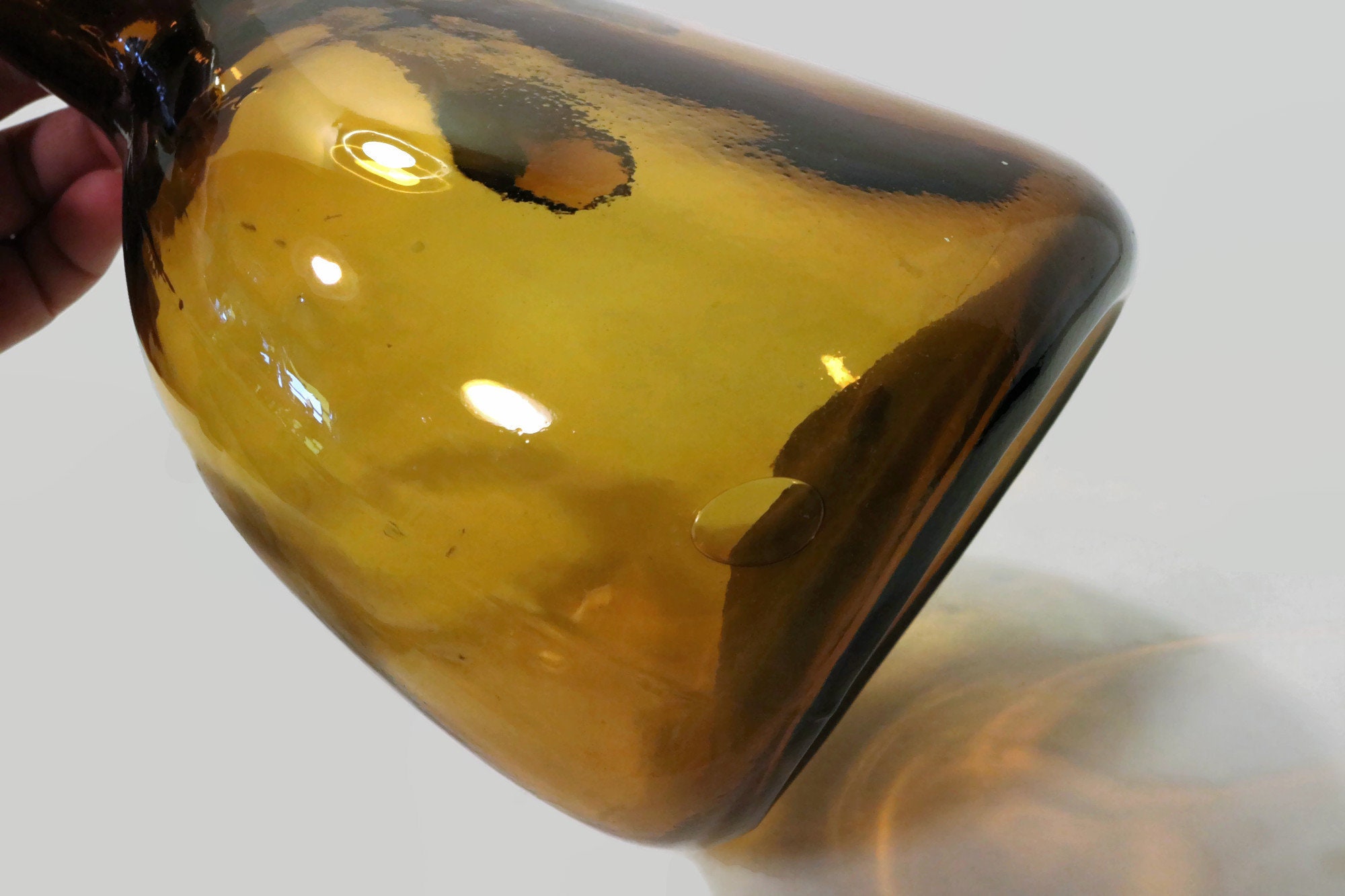 Vintage Amber Glass Jug Decanter Bottle with Handle Hand Blown