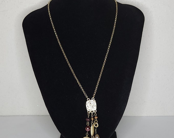 Vintage Lia Sophia Signed Gold Tone Necklace with Beaded Dangles C-5-3