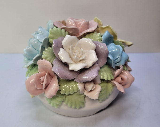 Beautiful Porcelain Pastel Applied Flowers Bowl