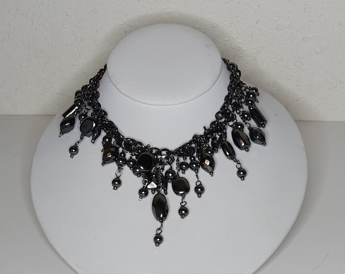 Vintage Talbots Signed Gunmetal Chain with Hematite Beads Necklace B-1-4