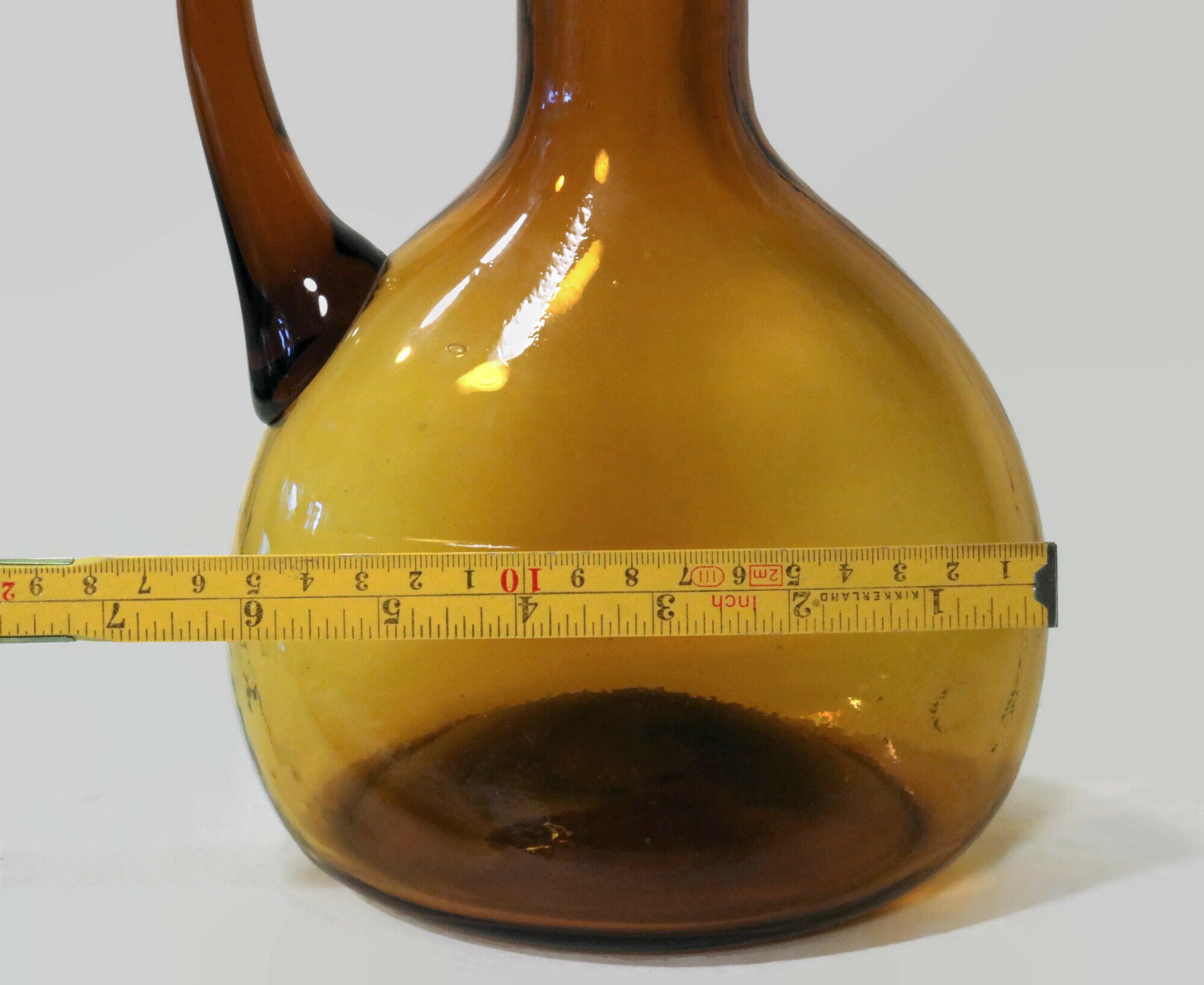 Vintage Amber Glass Jug Decanter Bottle with Handle Hand Blown