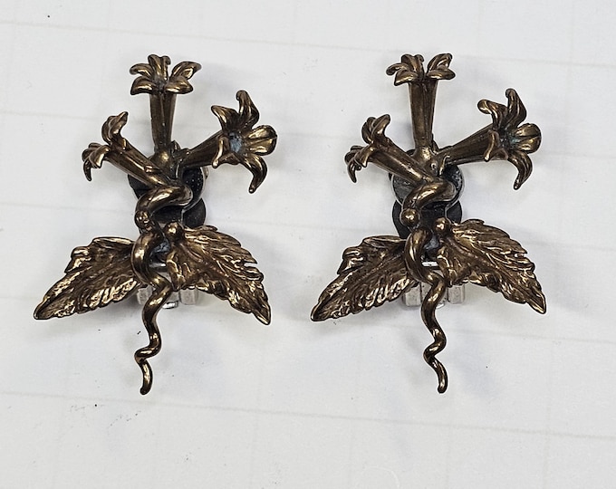 Vintage Bronze Luna Parc Park Ricky Veedra Bosarino Designer Flower & Vine Clip On Earrings E-1-3