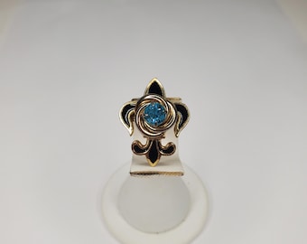 Gold-Tone and Black Enamel Fleur de Lis with Topaz Center Knot Pin/Pendant D-6-58