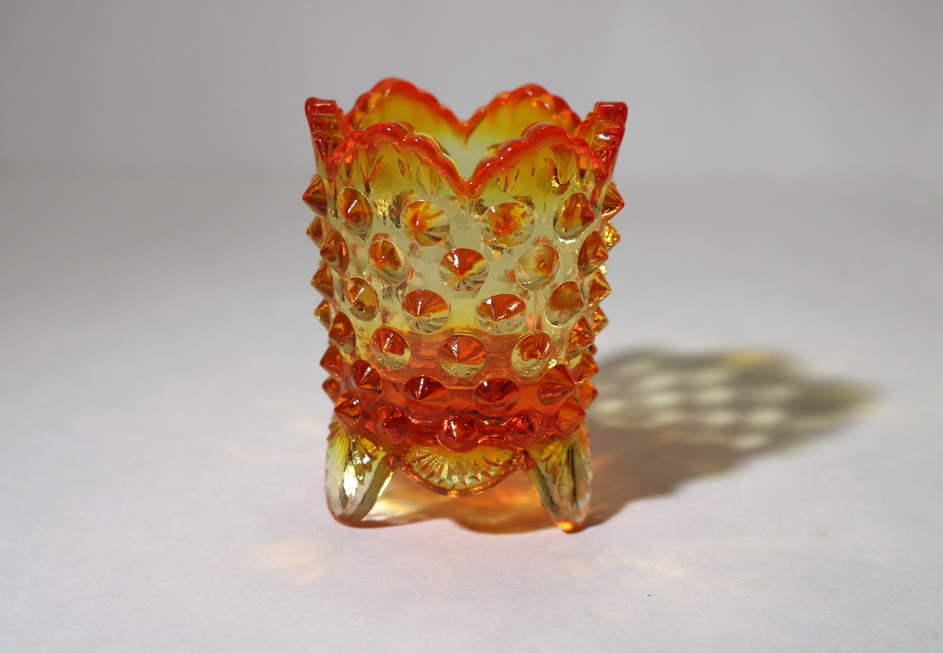 1960's Fenton Amberina Hobnail Toothpick Holder