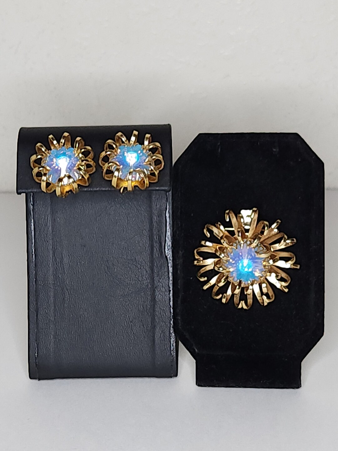 Vintage Sarah Coventry Signed 1960's Mystic Blue Opalescent