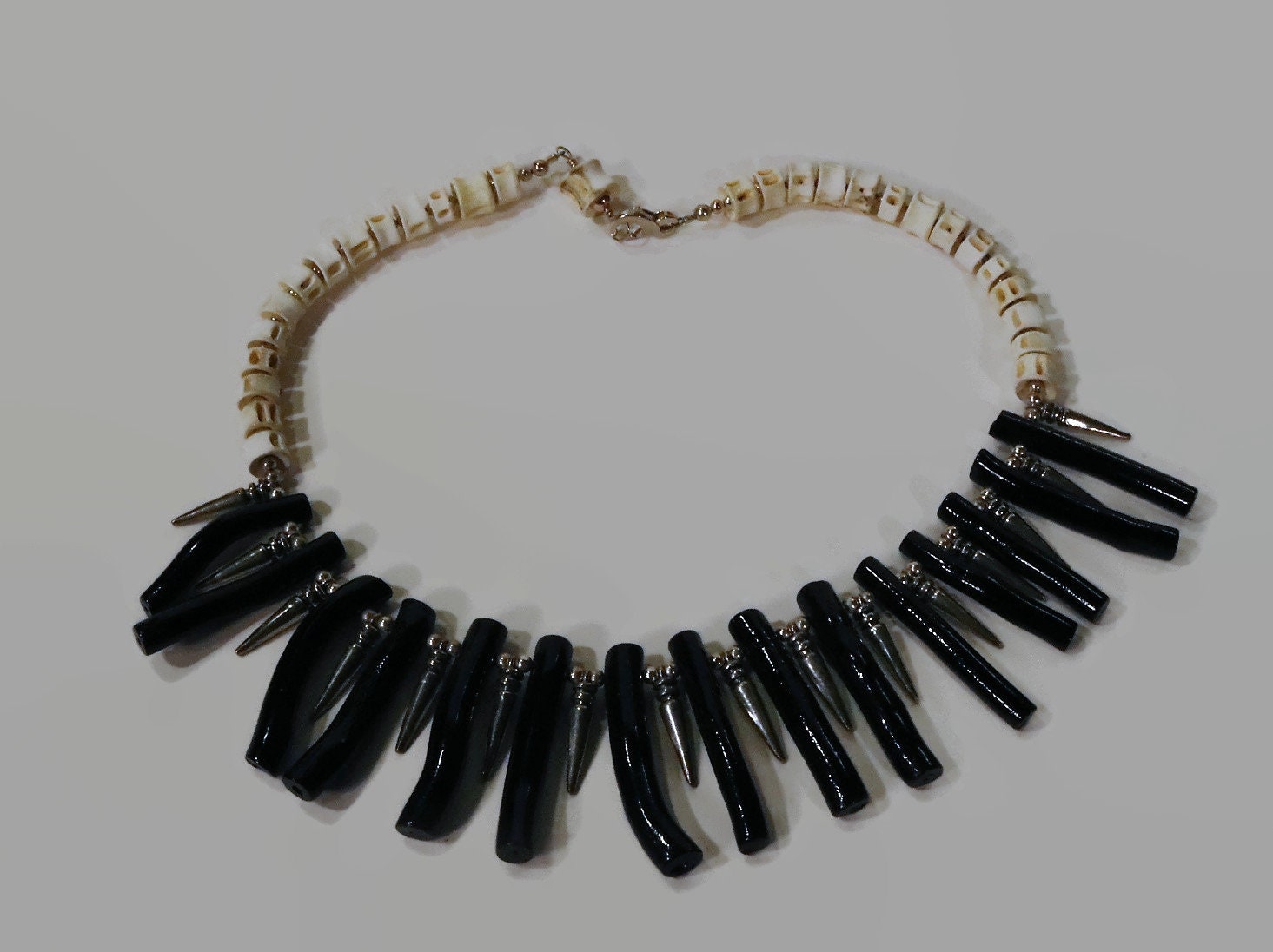 Stunning Black Branch Coral, Fish Bone and Sterling Silver Tribal ...