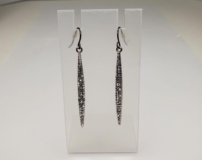 Sparkly Rhinestone Drop Dangle Sliver-Tone Earrings D-6-61
