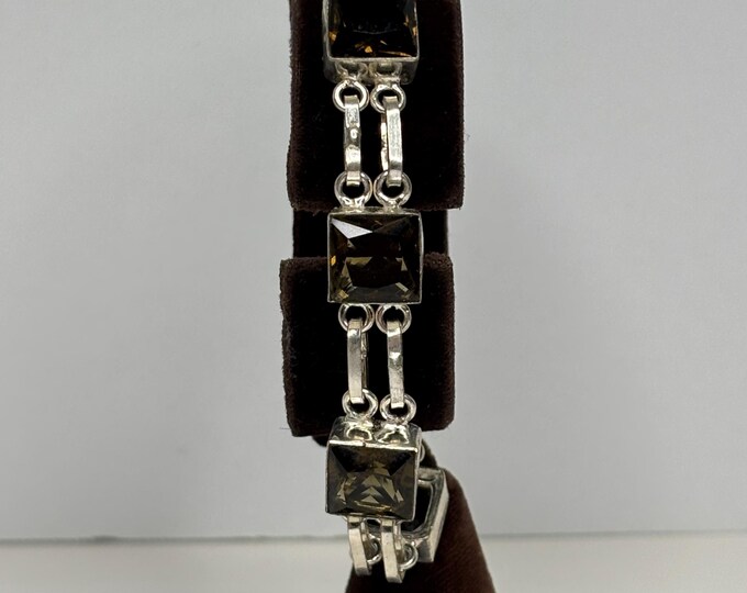 Silver Tone Various Size Toggle Clasp Faux Smokey Quartz Glass Square Faceted Stones Size 5 3/4” to 7” D-8-27