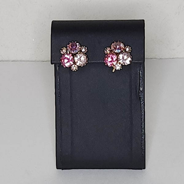 Vintage Purple, Pink and AB Rhinestone Cluster Clip-On Earrings D-1-19