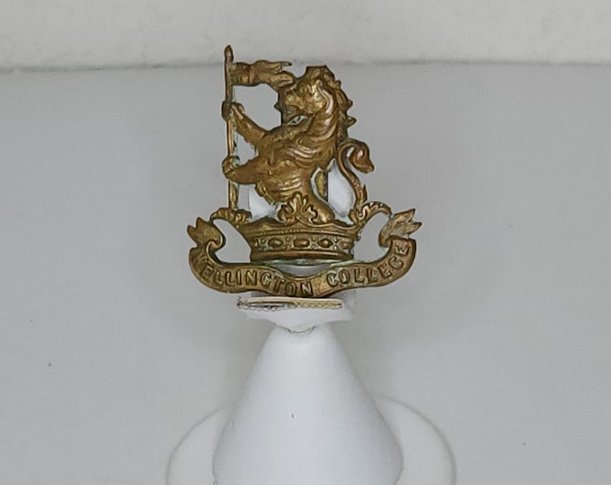 Vintage Wellington College Brass Cap Badge C-6-92