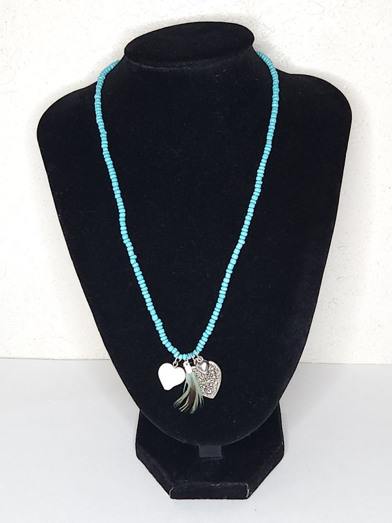 Vintage Faux Turquoise Seed Bead Necklace with Sil