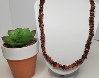 Vintage Carnelian and Tiger's Eye Stone Chip Necklace with 925 Clasp Approx 20" D-6-5