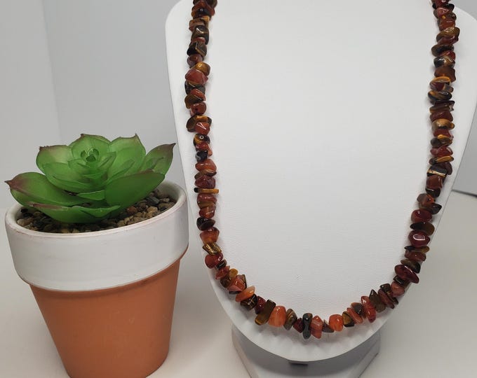 Vintage Carnelian and Tiger's Eye Stone Chip Necklace with 925 Clasp Approx 20" D-6-5