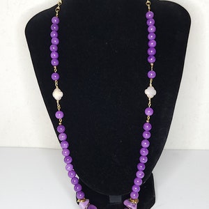 Vintage Purple Glass and Stone Beaded Necklace B-9-56