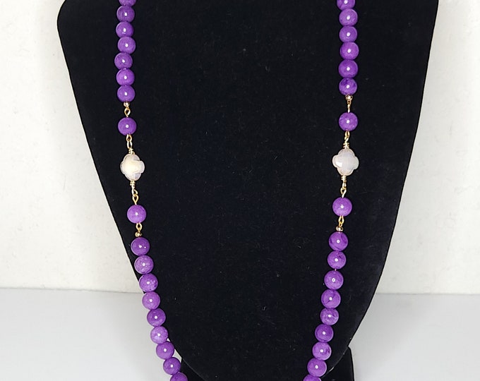 Vintage Purple Glass and Stone Beaded Necklace B-9-56