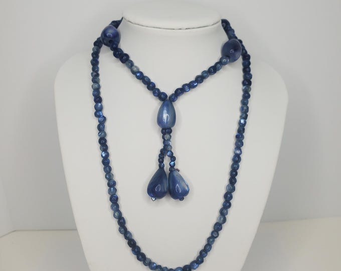 Dyed Blue Shell Lariat Dangle Necklace D-6-69
