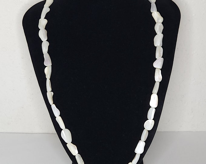 Vintage Mother of Pearl Rectangular Bead Necklace C-5-92