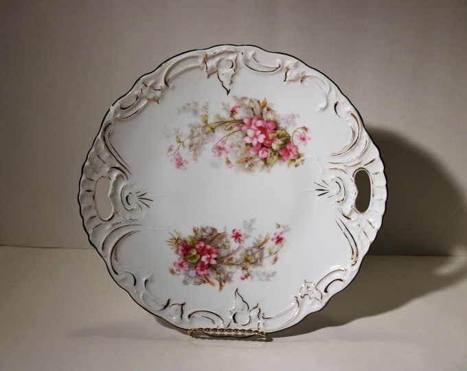 Lovely German-style Serving Dish with Handles - Scrollwork and Flowers